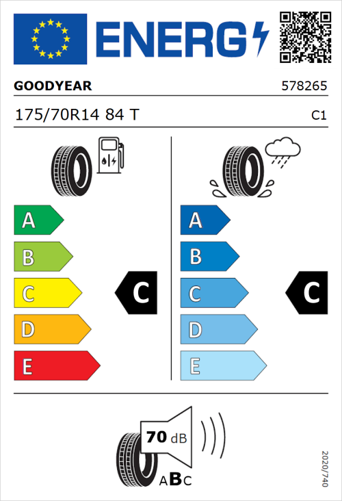 Tyre Label for Goodyear EfficientGrip Compact 175/70R14 84T