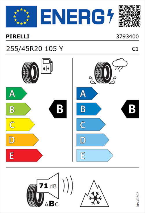 Tyre Label for Pirelli Scorpion Zero All Season 255/45R20 105Y
