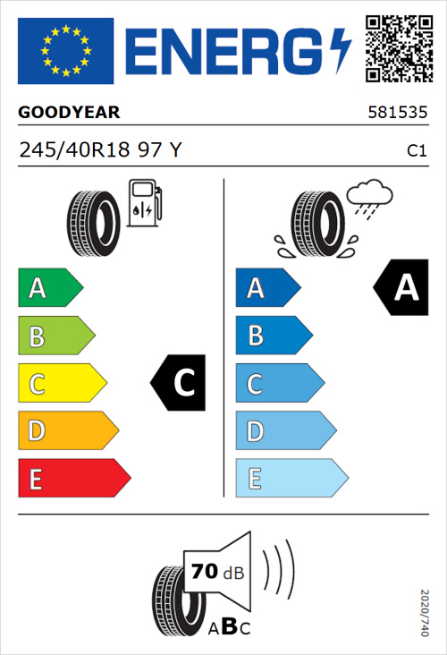 Tyre Label for Goodyear Eagle F1 Asymmetric 6 245/40R18 97Y