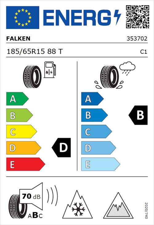 Tyre Label for Falken Eurowinter HS02 185/65R15 88T