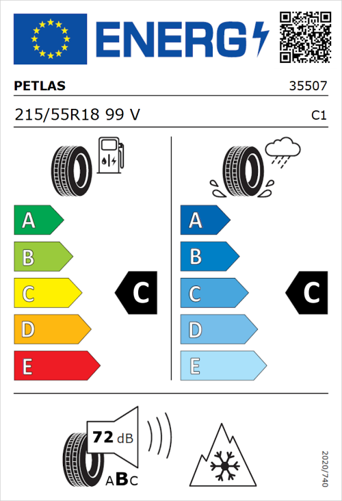 Tyre Label for Petlas SUV Master A/S 215/55R18 99V