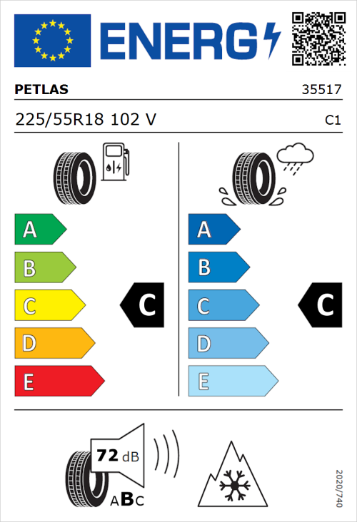 Tyre Label for Petlas SUV Master A/S 225/55R18 102V