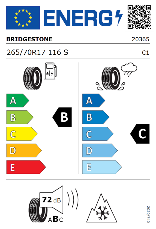 Tyre Label for Bridgestone Dueler A/T002 265/70R17 116S