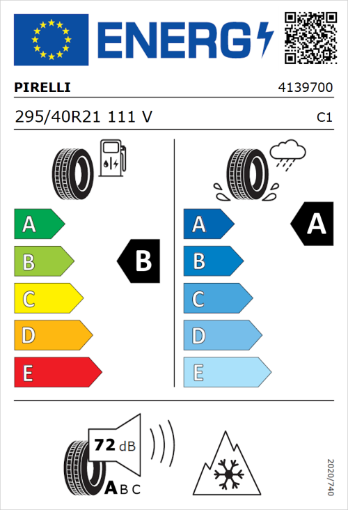 Tyre Label for Pirelli Scorpion Winter 2 295/40R21 111V