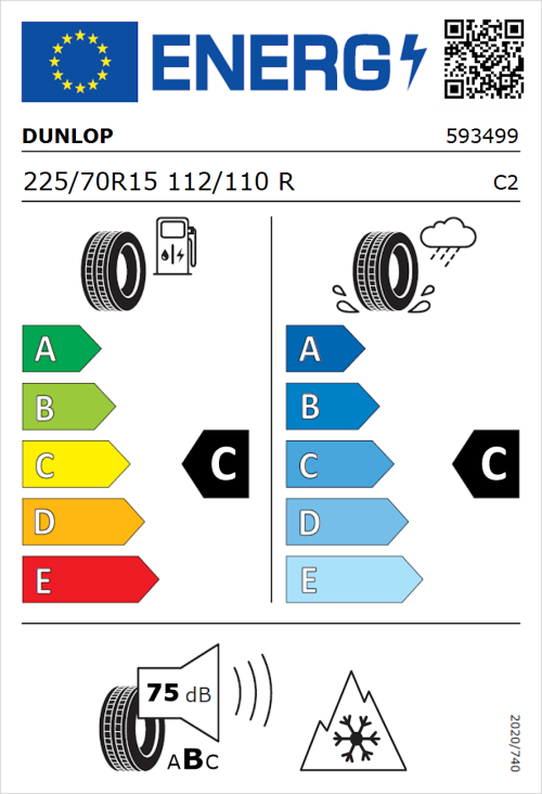 Tyre Label for Dunlop Econodrive A/S 225/70R15 112/110R