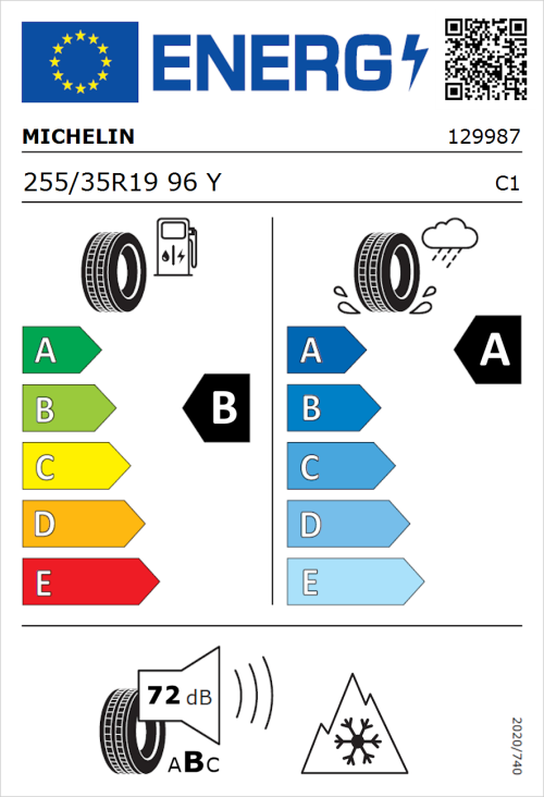 Tyre Label for Michelin CrossClimate 3 255/35R19 96Y