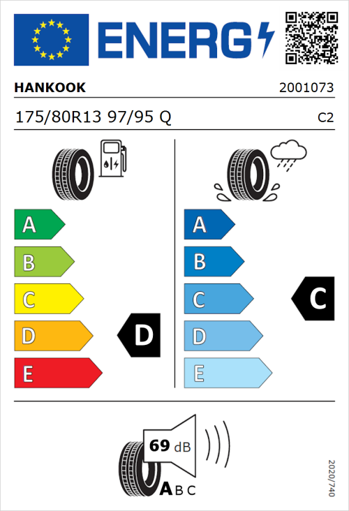 Tyre Label for Hankook Radial RA08 175/80R13 97/95Q