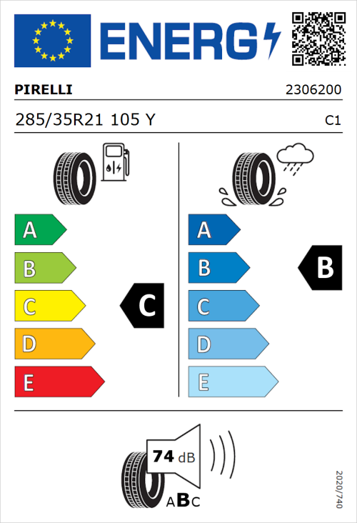Tyre Label for Pirelli P ZERO Run Flat 285/35R21 105Y