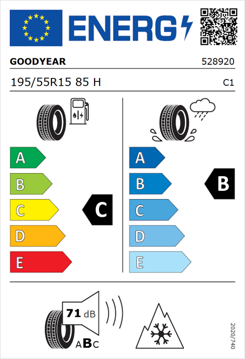 Tyre Label for Goodyear Vector 4Seasons Gen-2 195/55R15 85H